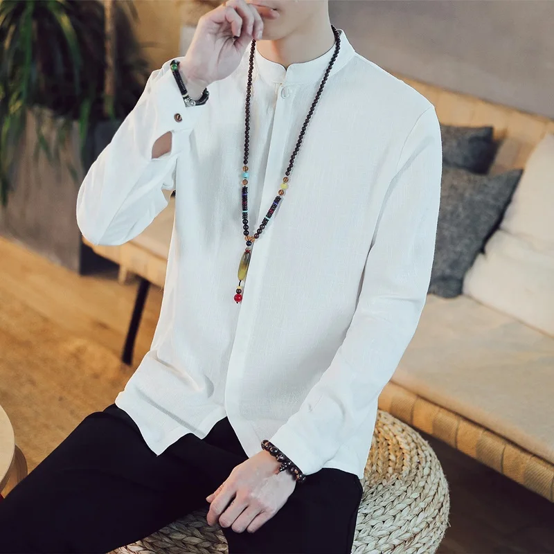 Chinese Style Solid Tang Suit Shirt Men Fashion Streetwear Harajuku Long Sleeve Mens Shirts 2021 Kung Fu Clothes 31640 | Тематическая