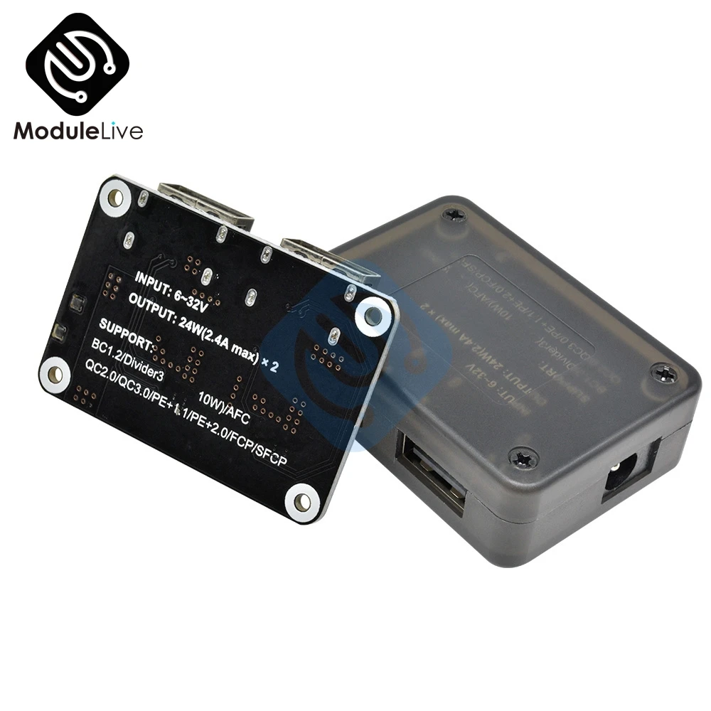 Двойной 2 USB быстрое зарядное устройство понижающий модуль вход 6 V-30 V один порт 24W Поддержка QC2.0 QC3.0 QC 2,0 3,0 Автомобильная плата с Чехол
