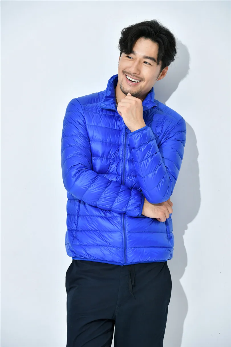 2019 на осень зиму ультра тонкий легкий пуховая куртка для мужчин со стоячим