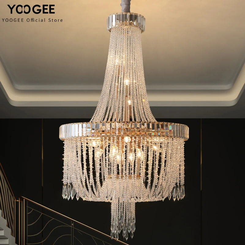 

Large Luxury Crystal Chandelier for Living Room Modern Gold Stair Hanging Light Cristal Design Led Villa Home Decor Lustre Lamp