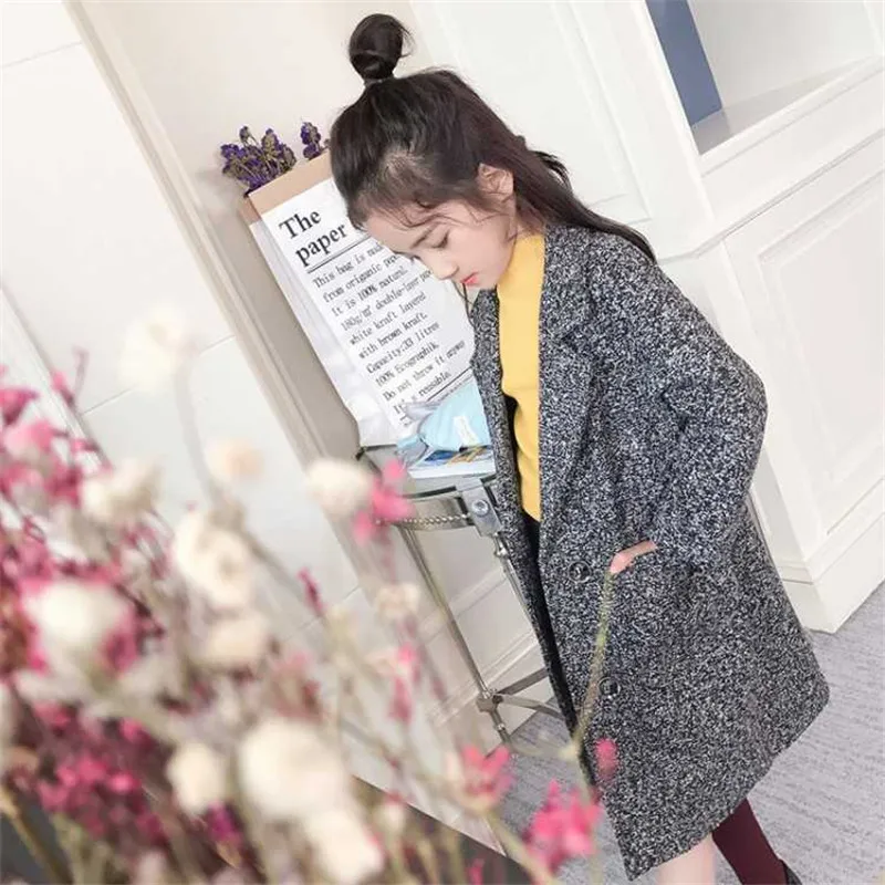 Детское шерстяное пальто для девочек длинная куртка маленьких детская зимняя