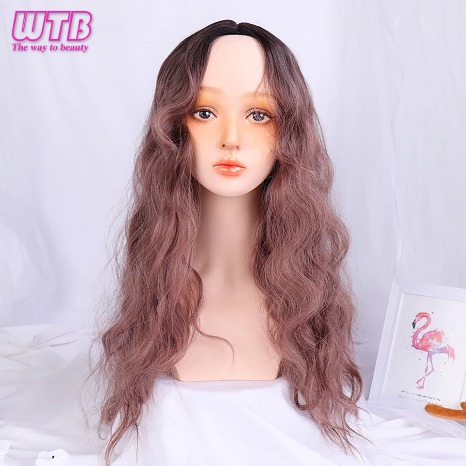 WTB Синтетические длинные волнистые темно-корни смешанный фиолетовый цвет парики
