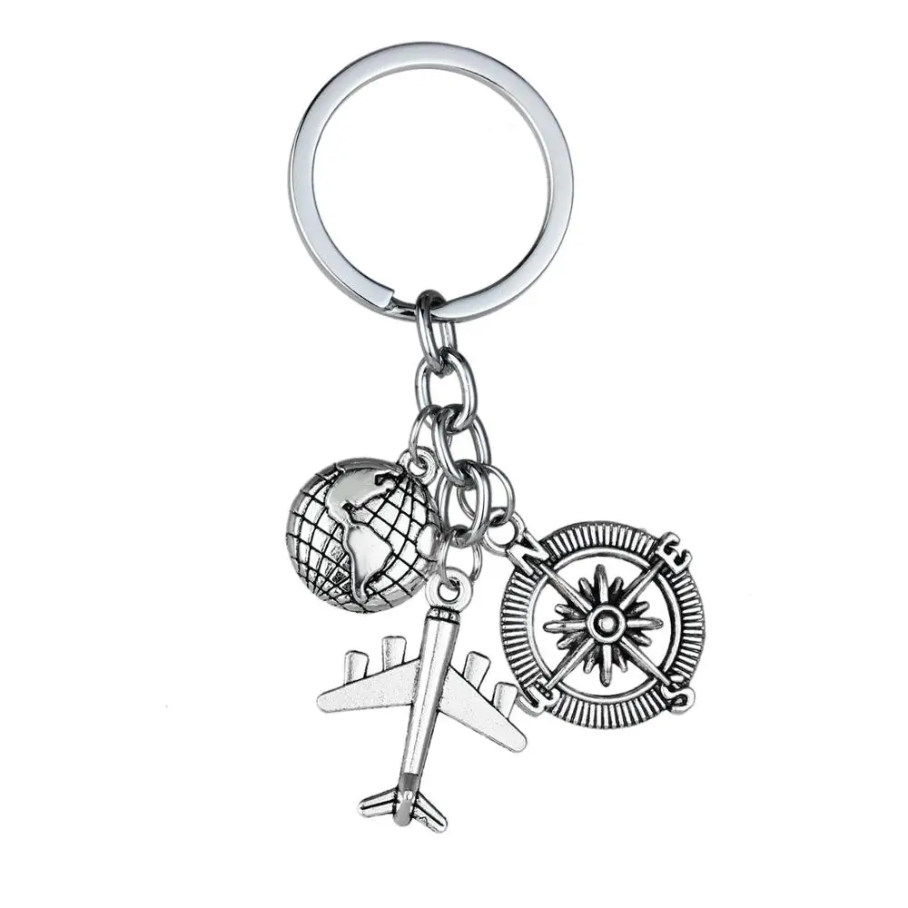 

12PC Traveler Keyring Earth Airplane Compass Charm Pendant Keychain Travel Key Ring Best Friends Friendship Gift Jewelry Fashion