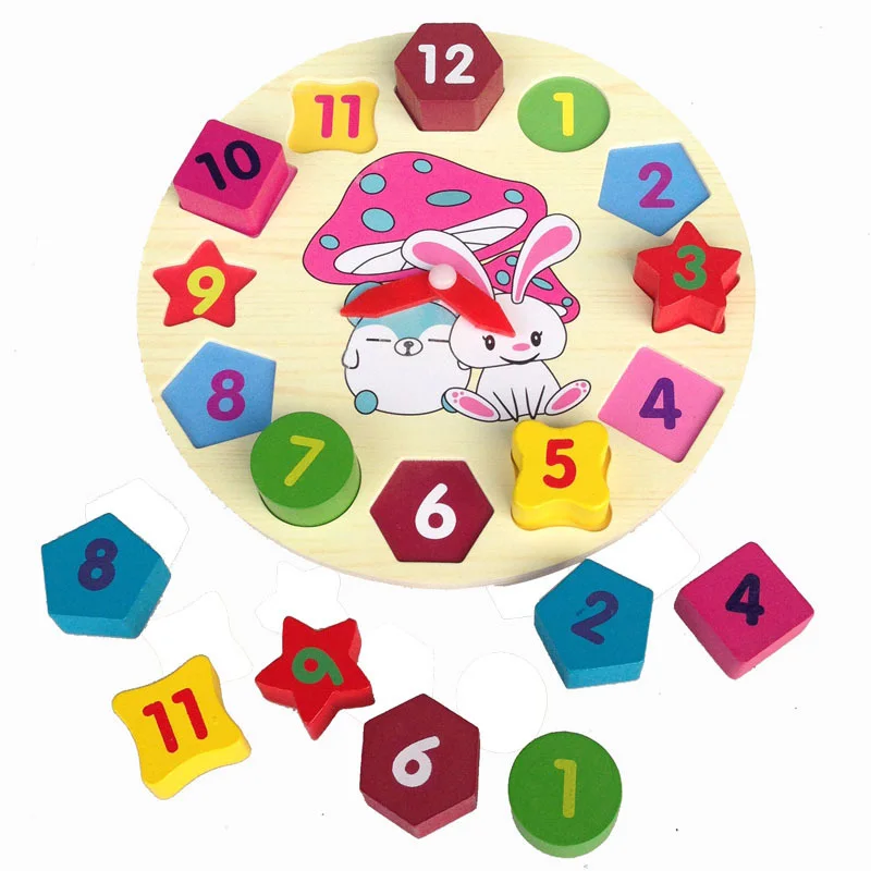 

Mathematics Wooden Educational Toys Children Colorful Digital Geometry Geometric Jigsaw Puzzle Clock Kids 12 Numbers Clock Toys