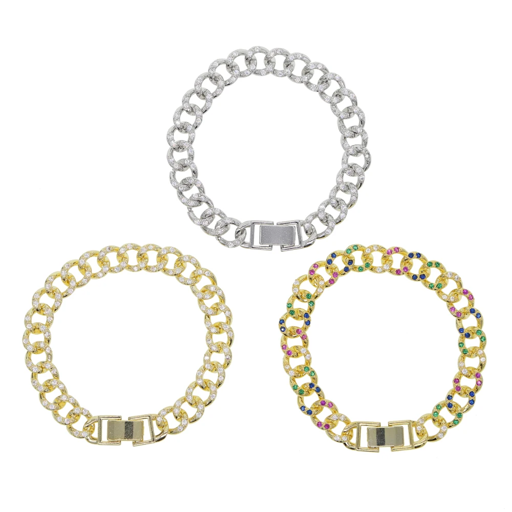 Новое поступление красочные Iced out хип-хоп bling micro pave cz женские ювелирные изделия 17 см кубинская цепочка с радугой cz Роскошный Браслет
