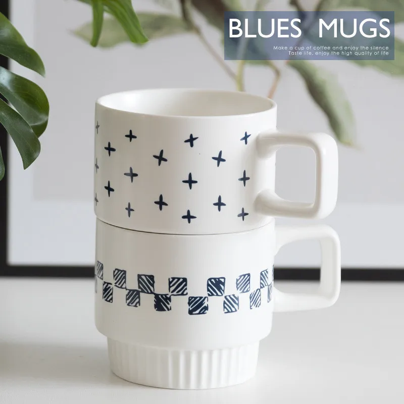 

Ceramic Mug 320ml Nordic Blues Style Thick Breakfast Milk Coffee Cup Couple Household Office Modern Simple Water Cup