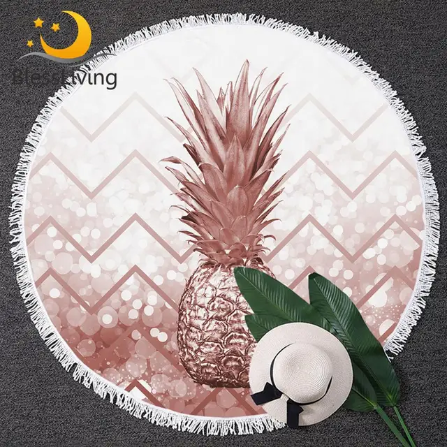 BlessLiving Pineapple Round Beach Towel Geometric Wave Large Towel Tropical Fruit 3D Blanket Luxury Glitter Serviette De Plage 1