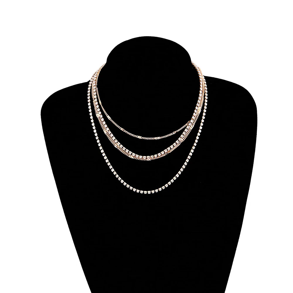 

Gothic Layered Necklace for Women Gold Color Rhinestone Chains Choker Necklace Boho Clavicle Chain Neck Jewelry Charm