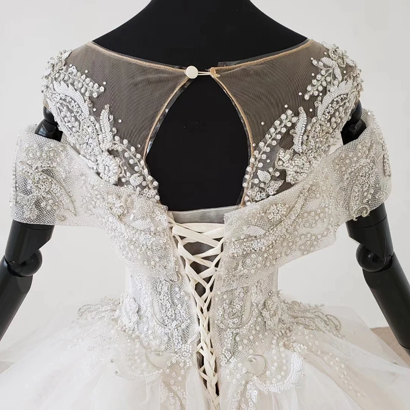 HTL1144 ball gown wedding dress boho boho plus size o-neck lace up back corset bridal dress cap sleeve bead платье свадебное