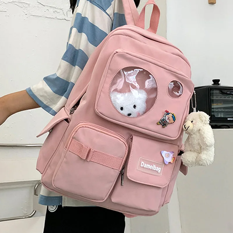 

EnoPella Travel Mochila Kawaii Waterproof Women Backpack Girls School Bag Fashion Female College Bookbag Black Nylon Rucksack