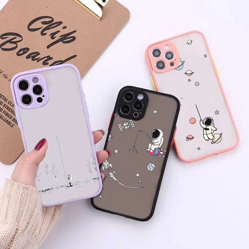 

Cute Cartoon Astronaut Star Space Phone Case For iPhone 12 11 Mini Pro XR XS Max 7 8 Plus X Matte transparent Back Cover