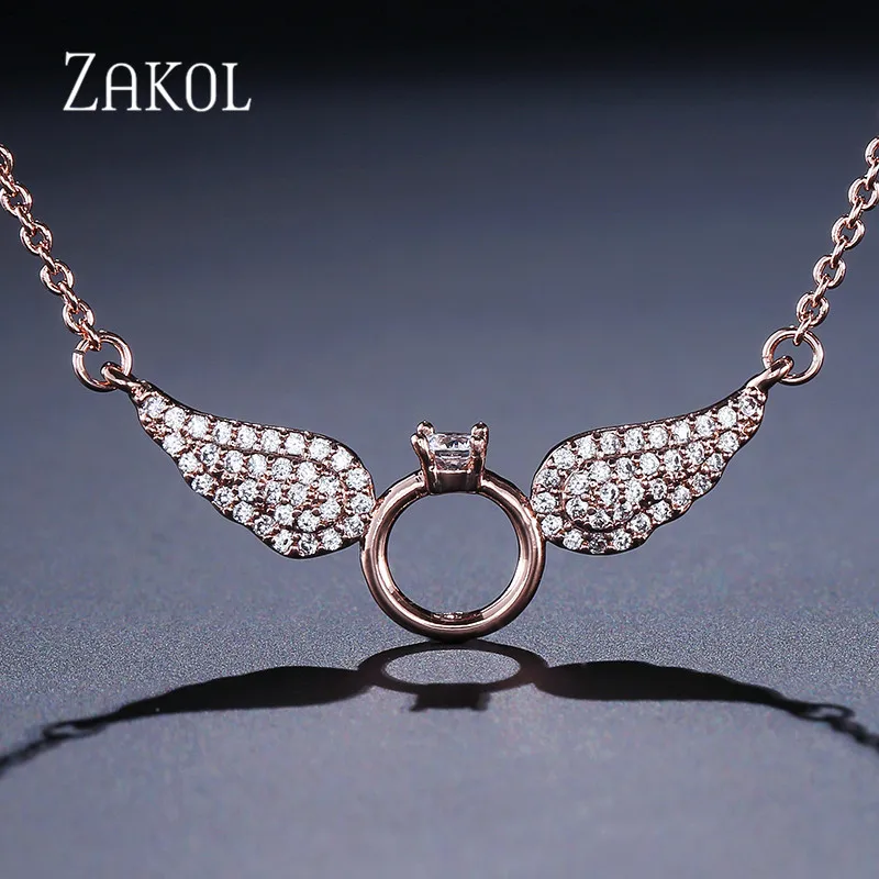 ZAKOL New Fashion Zirconia Angel Wings Pendant &amp Necklaces with White Gold Color Jewelry For Young Girl Women Gift FSNP2035 | Украшения