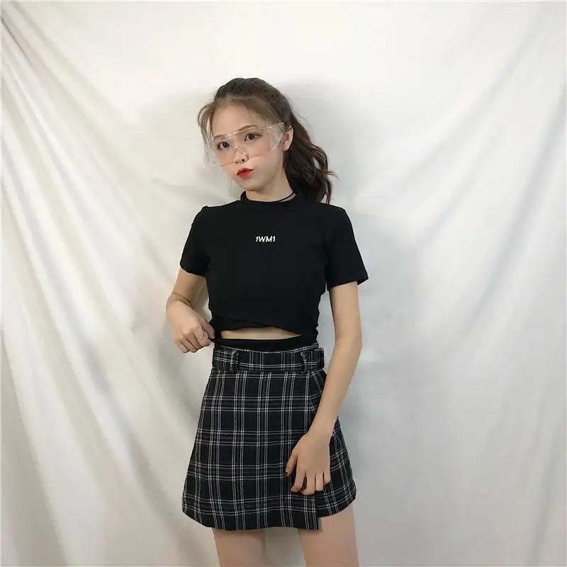 Elexs летняя юбка женская с высокой талией клетчатая трапециевидная Юбка