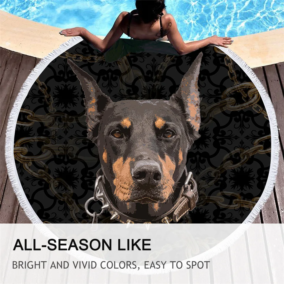 BeddingOutlet Doberman большое круглое пляжное полотенце 3D принт микрофибра банное полотенце сумка одеяло животное собака коврик для пикника drap de plage
