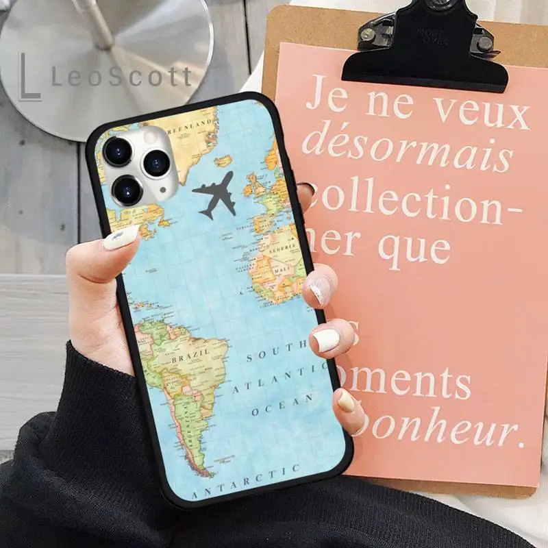 

world map color sea Phone Case for iPhone 11 12 pro XS MAX 8 7 6 6S Plus X 5S SE 2020 XR