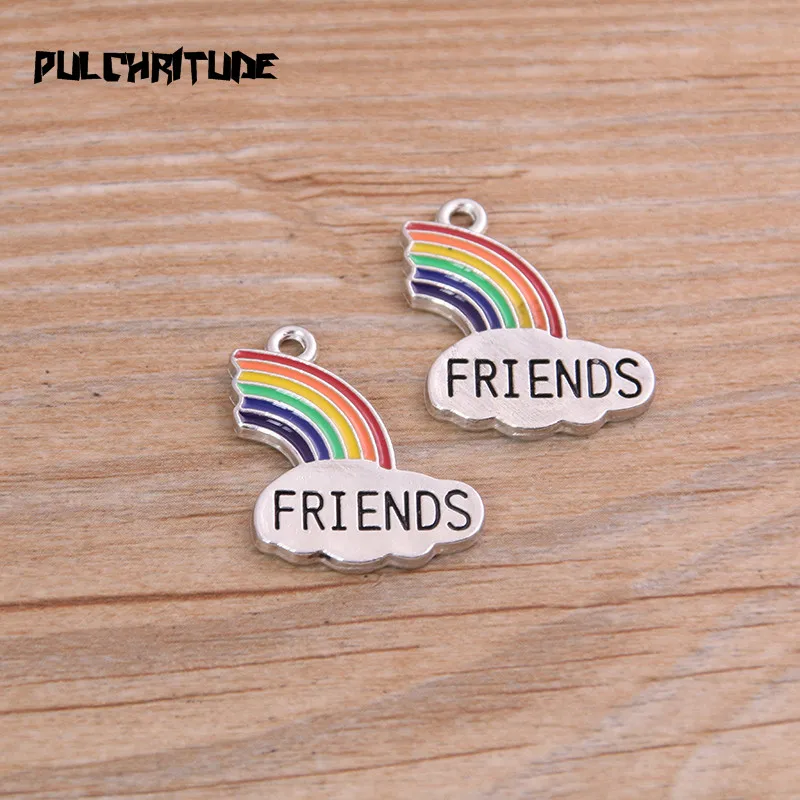 PULCHRITUDE, 2 комплекта, два размера, сплав, металл, капля, масло, радуга, лучшие друзья, подвески, соединитель для DIY браслета, ожерелья, ювелирных изделий