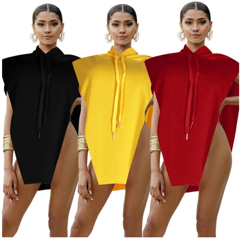 

Autumn Sleeveless Hoodies For Women Cropped Asymmetrical Sweatshirt Solid Color Sexy Moleton Feminino Streetwear Loose Pullover