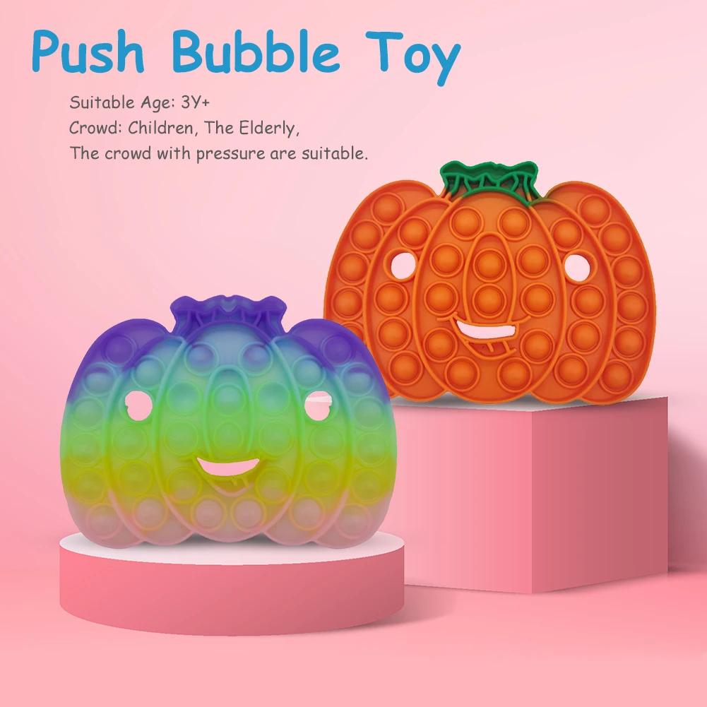Calabaza luminosa de silicona para Halloween, juguete sensorial con burbujas, aliviador de estr&eacute;s para adultos y ni&ntilde;os, juguete antiestr&eacute;s para Autismo-0