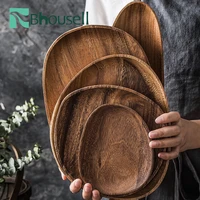 2021 new acacia wood irregular oval wooden plate fruit tea plate snacks solid wood tray simple modern tableware set