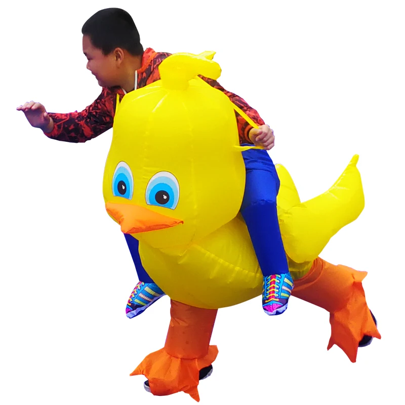 

Yellow Parent-Kids Duck Inflatable Costumes Walking Mascot Halloween Cosplay Costume Party Role Play Disfraz for Adult Children