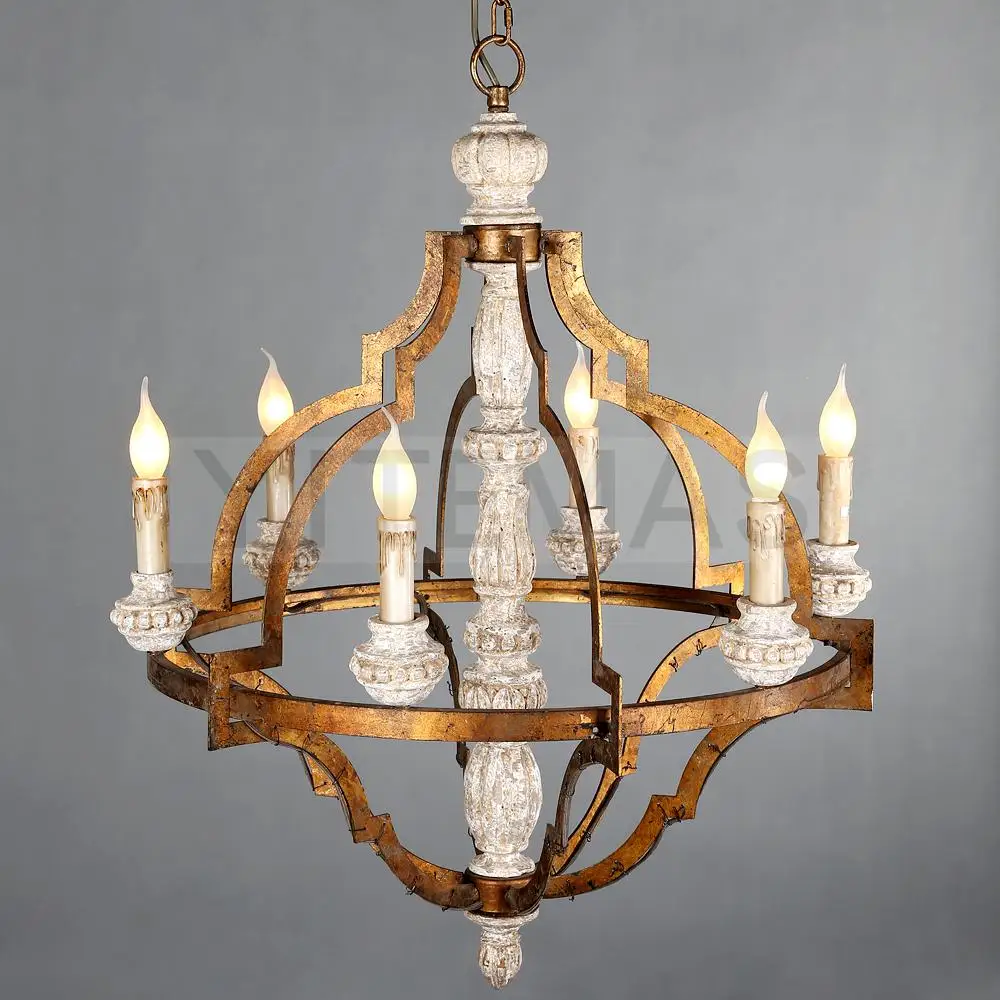 Французская винтажная декоративная белая деревянная люстра американская кантри