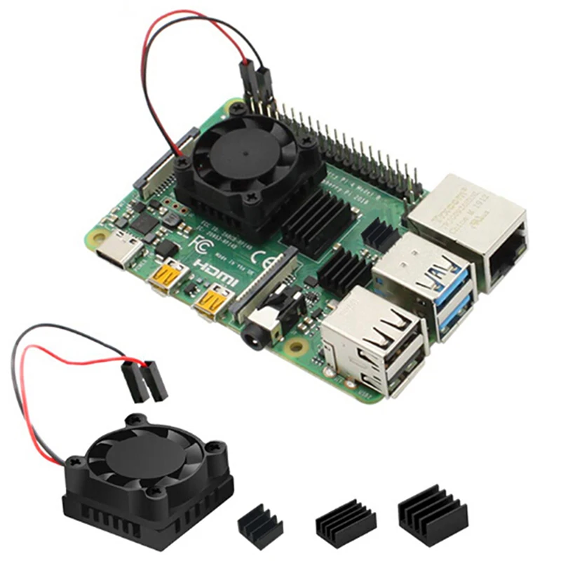 

1/2 Dual Fan Square Cooling Fan With Heatsink Cooler Kit For Raspberry Pi 4B ( 4 Model B )
