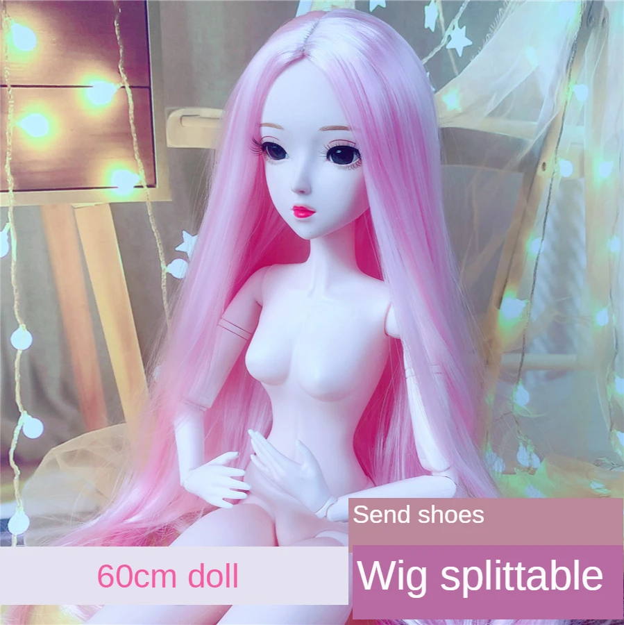 

60cm 20 Joint Movable Bjd Doll Hair Detachable 3D Eyes Medium Long Wig Fashion Dress Up Naked Body Doll Girl Toy Birthday Gift