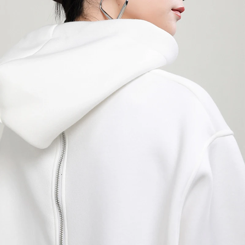 

CHICEVER Designer Sweatshirt For Women Hooded Collar Long Sleeve Back Split Patchwork Zipper Oversized Pullovers Female 2020 New