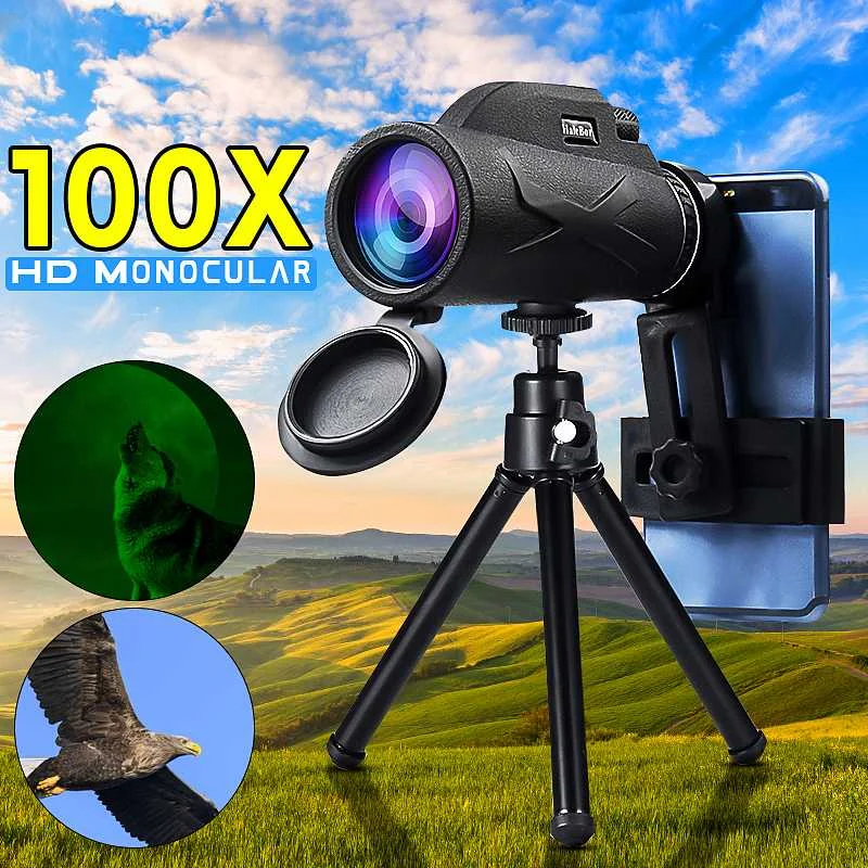 80x100 80x100/50x60 Профессиональный Монокуляр мощный телескоп для мобильного военного окуляра ручной объектив охотничья оптика - Цвет: 80x100