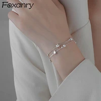 foxanry 925 stamp bracelets for women girl accessories trendy elegant charming double layer chain star party jewelry