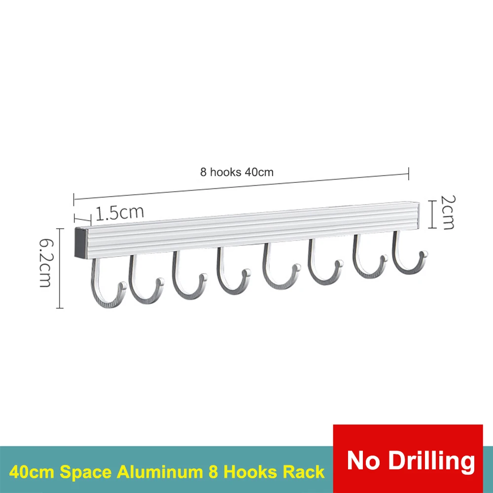 

1pcs Hook rack rail Wall Mount Coat Rack Rail Bar Wall Storage Hanger Kitchen Bathroom No Drilling Organize Hook