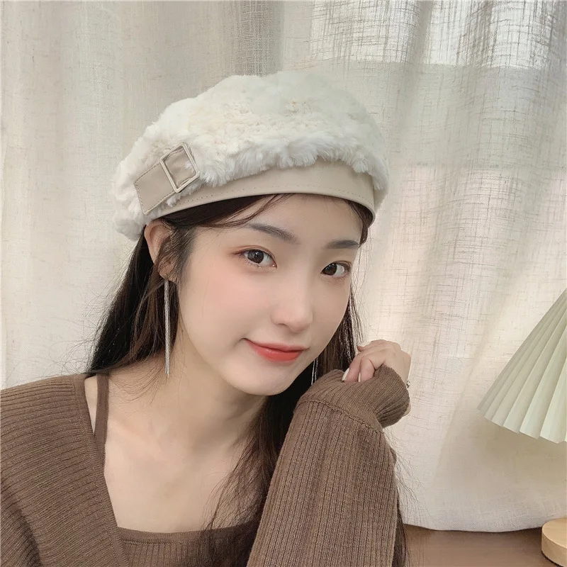 

Берет мягкий плюшевый Женский, регулируемая яркая Ретро шляпа-художник в британском стиле, красный вязаный берет, Осень-зима