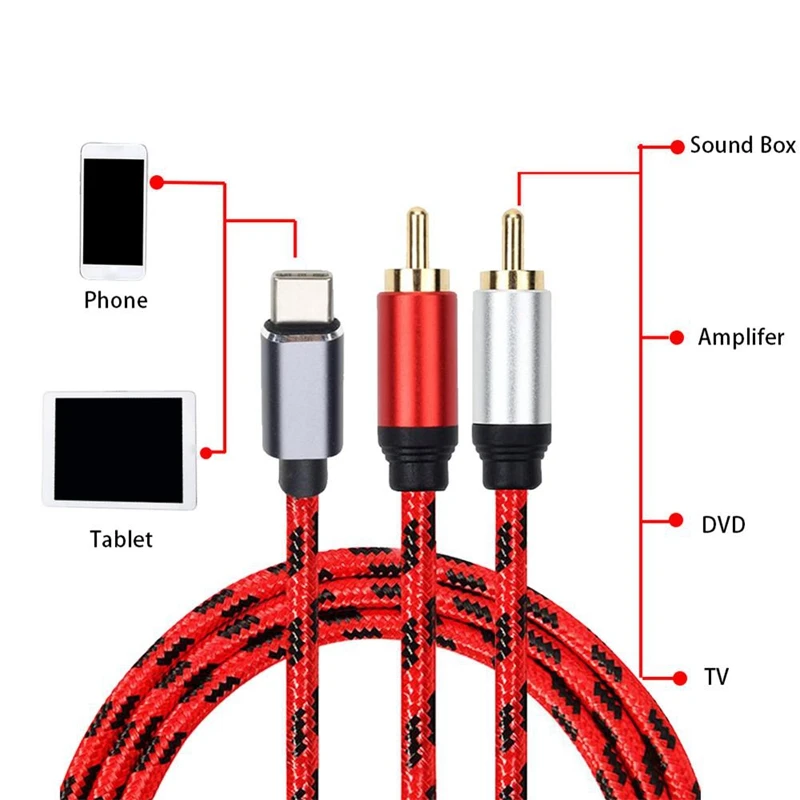 Аудиокабель с разъемом USB Type-C на 2 RCA кабель типа C для колонок Samsung Xiaomi домашних