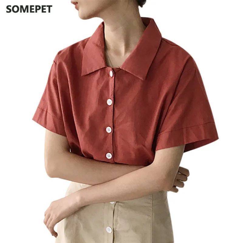 

Women Casual Blouse Shirt Short Sleeve Buttons Loose Women Blouses Tops Plus Size Button Blouse