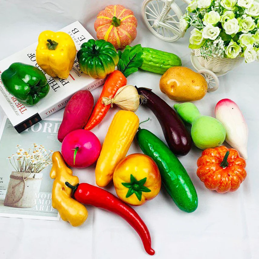 

New Artificial Fruits Decoration Foam Fake Vegetables Pumpkin Potato Pepper Artificial Fruits Food Cuisine Decor for Kitchen