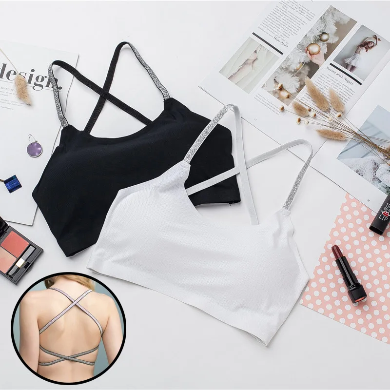 

Бюстгальтер пуш-ап женский с блестками, бесшовное нижнее белье без косточек, дышащий с красивыми перекрестными лямками для фитнеса, большие...