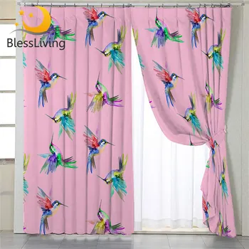 BeddingOutlet Pink Girls Curtain for Living Room Watercolor Birds Bedroom Curtain Hummingbird Window Treatment Drapes 1-Piece 1