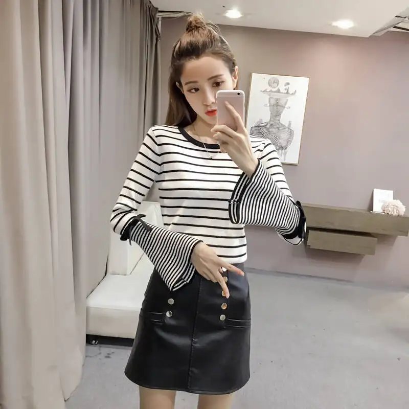 

Spring Knit Top Women 2020 New Loose Casual Korean Pullover Thin Sweater Black Stripes Summer Fashion Knit Thin Sweater Women