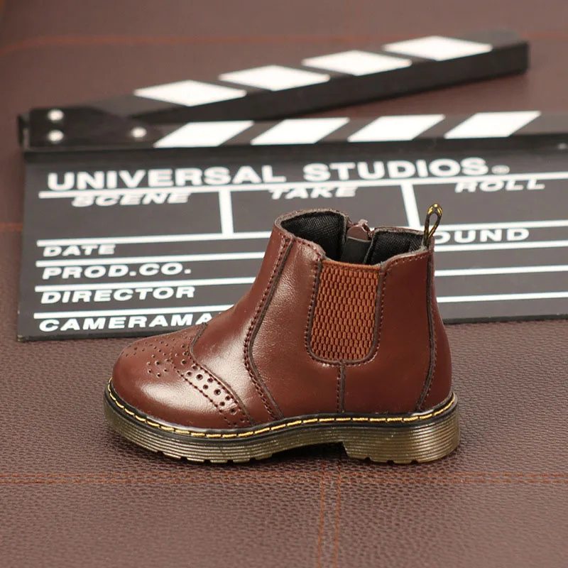 brown brushed Dolakids/Новые Зимние Кожаные Ботинки martin в Корейском стиле для мальчиков и девочек, детские полуботинки для детей и вельветовые - Цвет: brown brushed