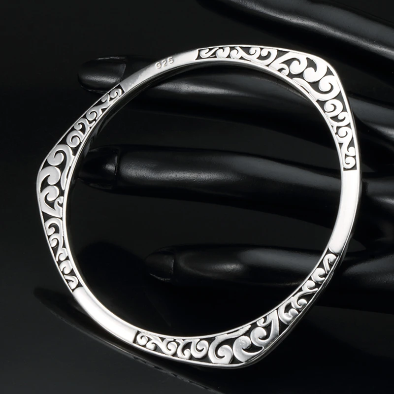 

925 Silver Round Triangle Flower Make Letter Design Black Nation Style Full Cuff Bracelet Bangle For Women/men's Wholesale
