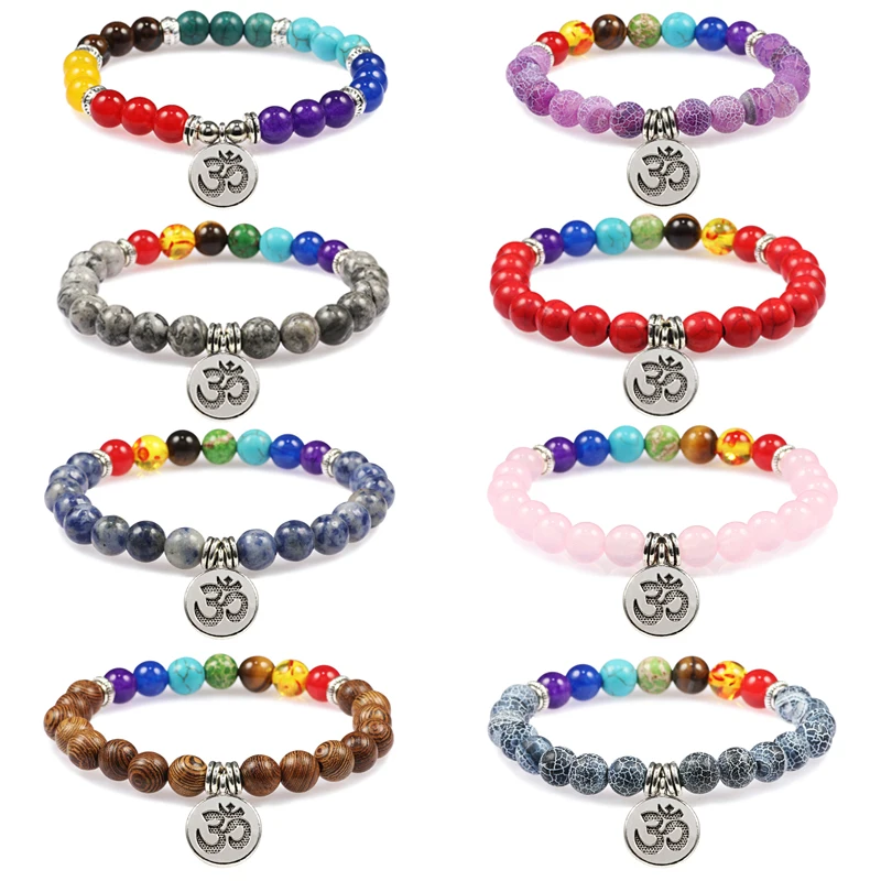 Мужские и женские браслеты чакры 7 цветов смешанные Исцеляющие кристаллы камень