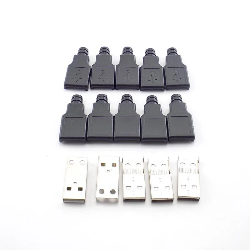 5/10pcs 4 Pin Type A Female Male USB 2.0 Adapter Socket Solder Connector With Black Plastic Cover DIY Plug E14 | Безопасность и