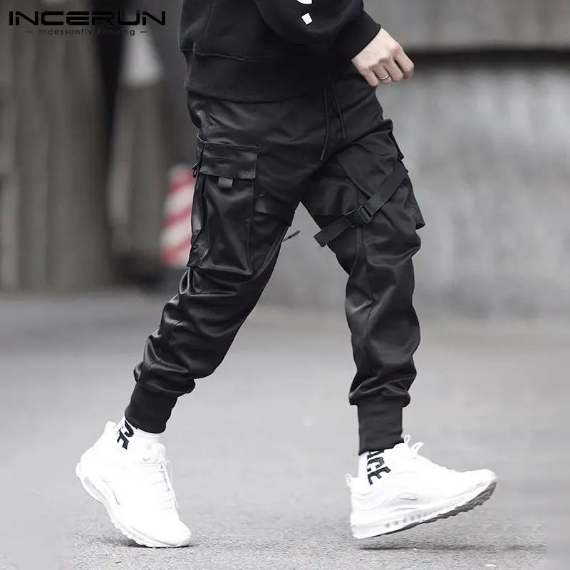 

Шаровары INCERUN мужские однотонные, модные джоггеры, повседневные брюки с карманами, уличная одежда, свободные штаны-карго на шнурке, 2021, 5XL