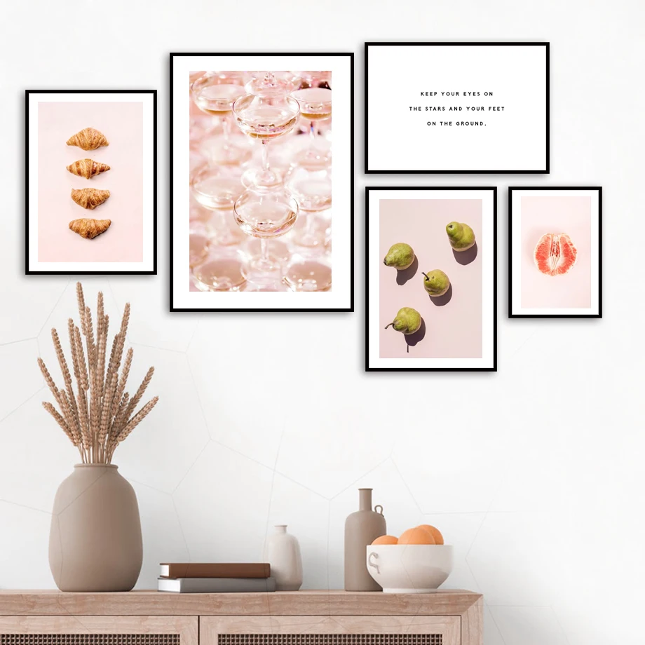 Оранжевое вино стекло хлеб груша художественная стена с цитатой Холст Картина