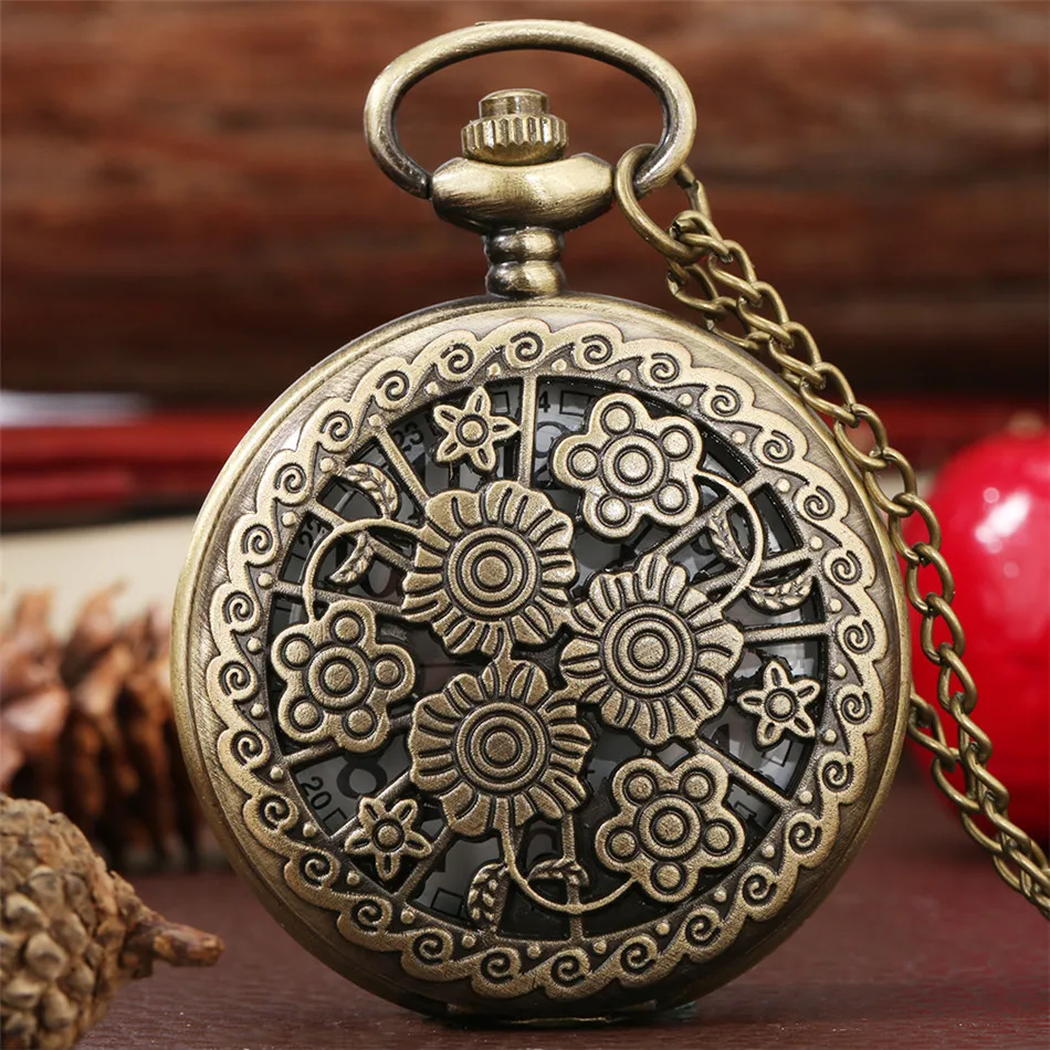 

Exquisite Butterfly Flower Bronze Antique Quartz Pocket Watch Retro Necklace Pendant Watch Gifts