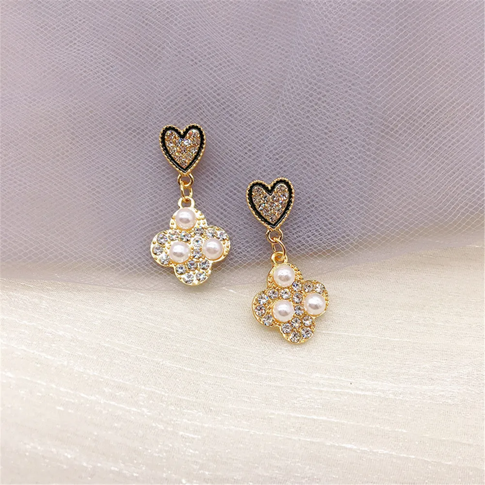 

2020 Trend Heart Shape Four Leaf Clover Pearl 925 Sterling Silver Piercing Drop Earrings For Women Fashion Jewelry Female Gifts