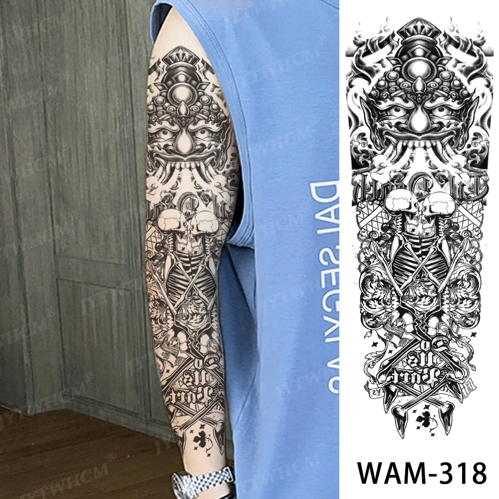 Временная татуировка черная рукав большая поддельная на всю руку Лев тигр волк