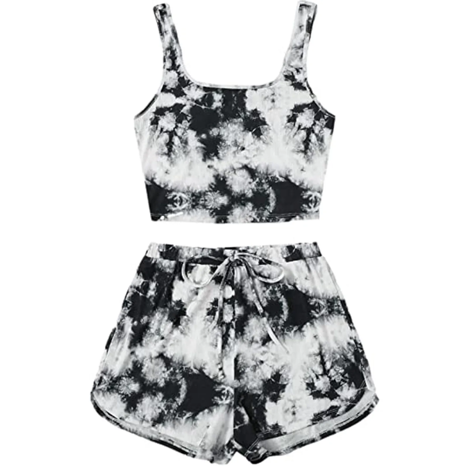 

Tie Dye Women's Fashion Suit Two Piece Outfits Sleeveless Casual Cami Top And Shorts Set Two Piece Set Women Top And Short