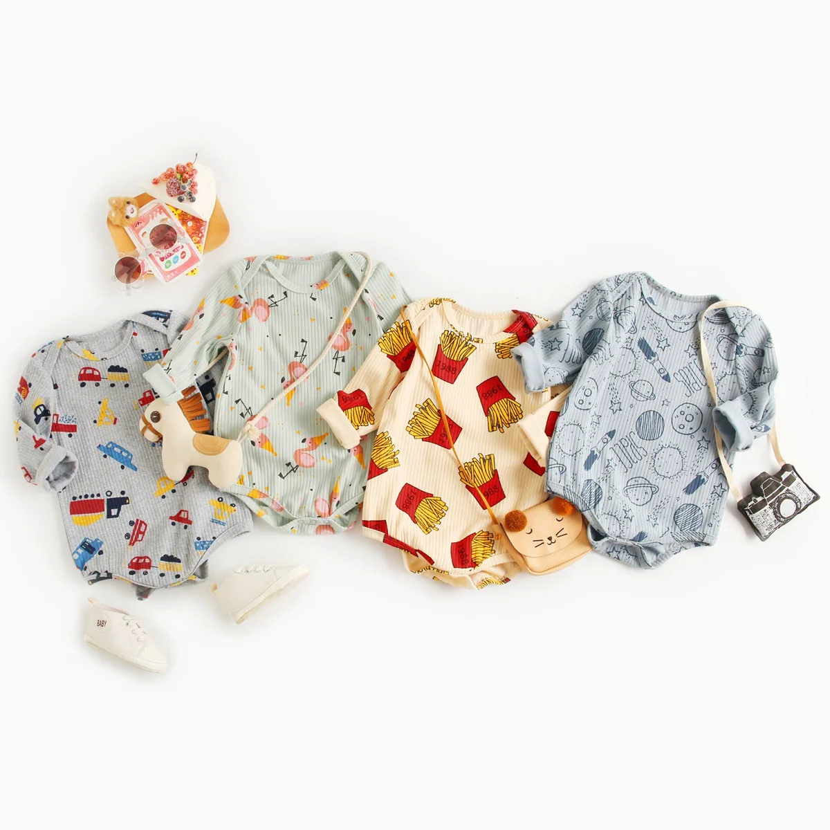 

0-3 New Year Clothing Baby Boy Girls Autumn Bodysuits Cartoon Long Sleeve Cotton Infant Newborn Pullover Jumpsuits Outfits