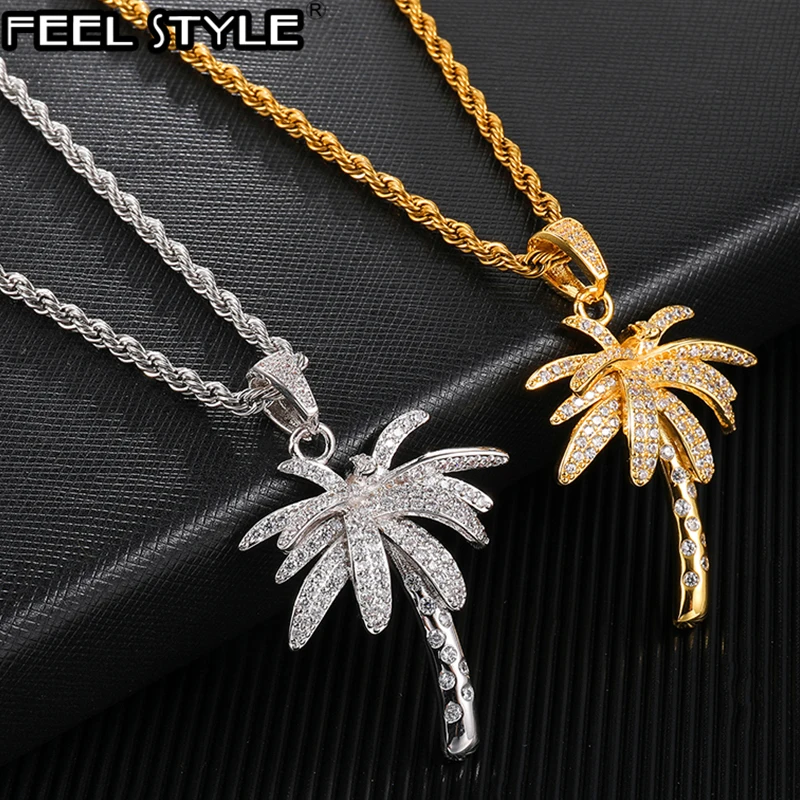 Bling Iced Out микро закрепкой CZ пальмовое дерево подвески и ожерелья для мужчин хип